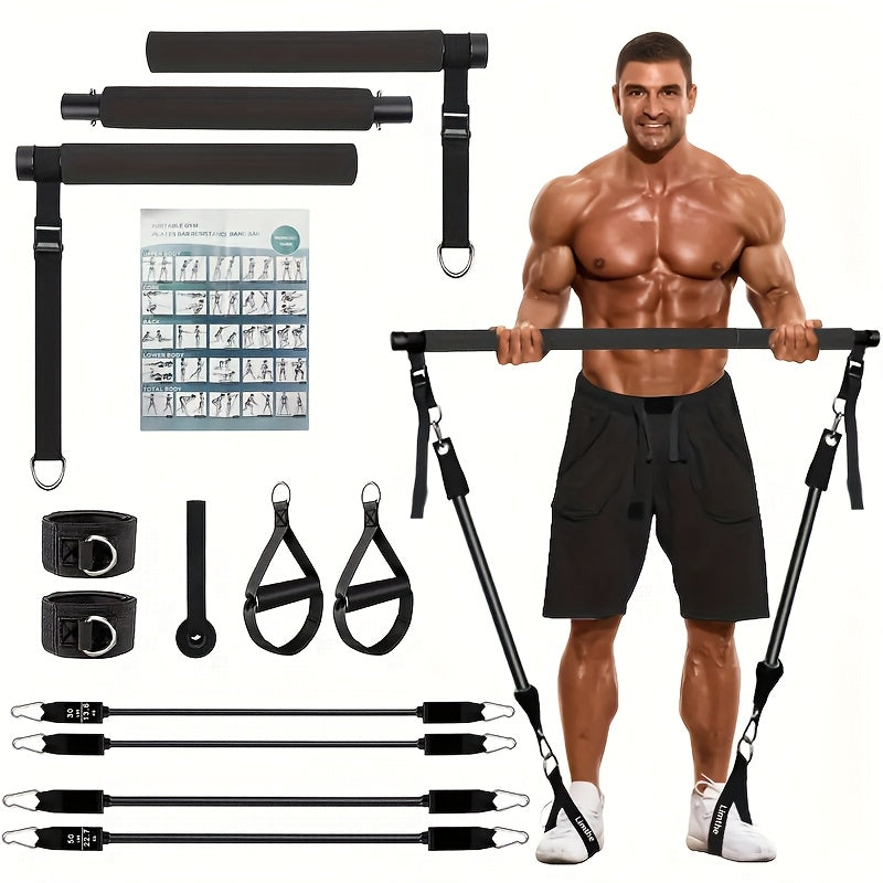 12pcs Pilates Bar Kit with 4 Resistance Bands (160LBS) for Home Gym, Yoga, Squats, And Full Body Shaping - Workout for Legs, Glutes, Waist, And Arms