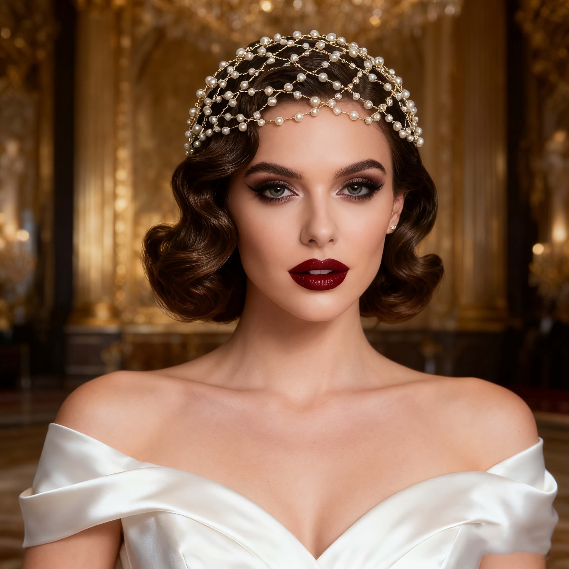 Fashionable Handmade Imitation Pearl Hairband Mesh Hair Vine Party Banquet Women's Headwear
