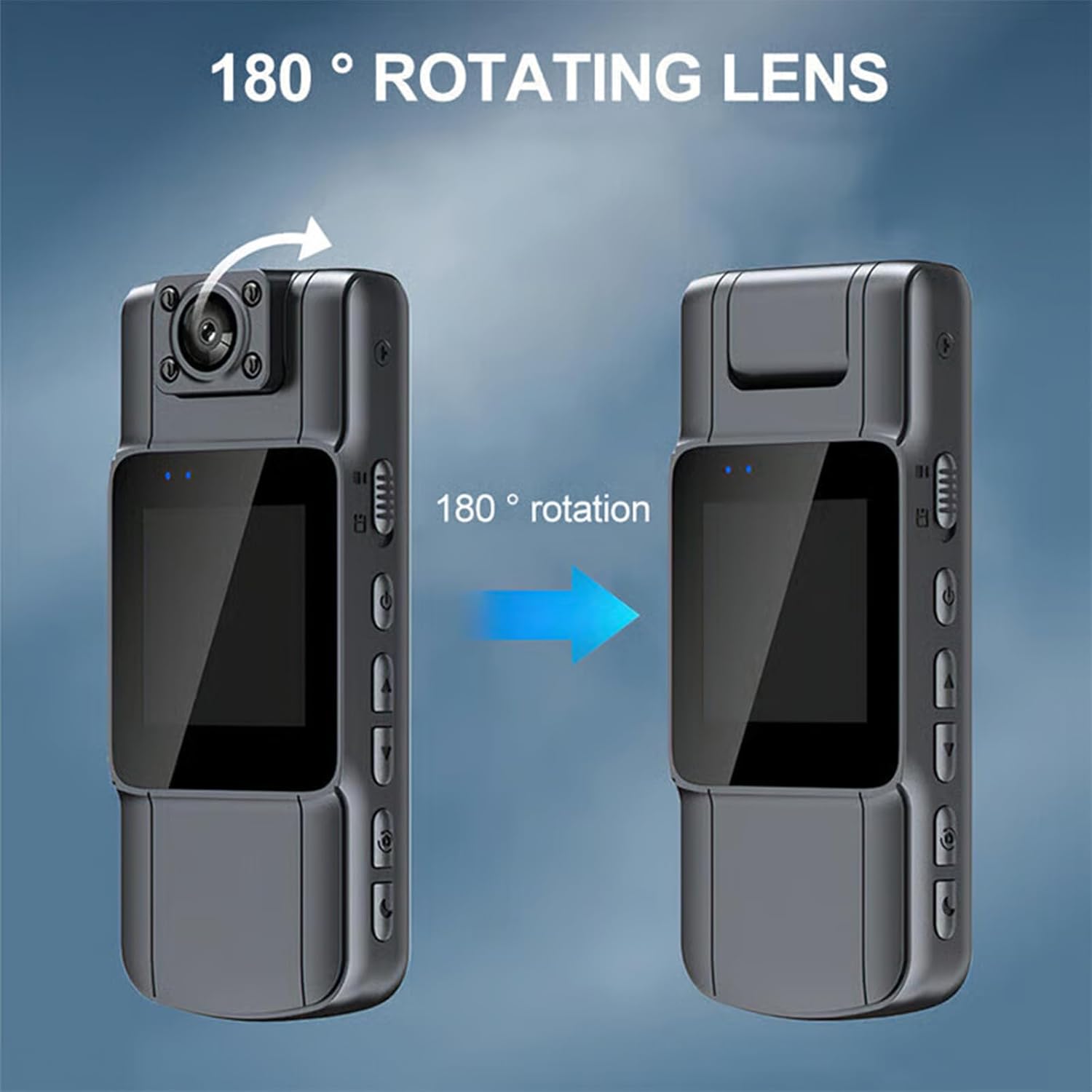 4K Body Camera with Audio/Video Recording, 150° & 180° Rotatable, Night Vision, Motion Detection, 1.54” TFT Screen, 7-Hour Battery, SD Card Compatible for Surveillance, Dash Cam (MP4 Recording)