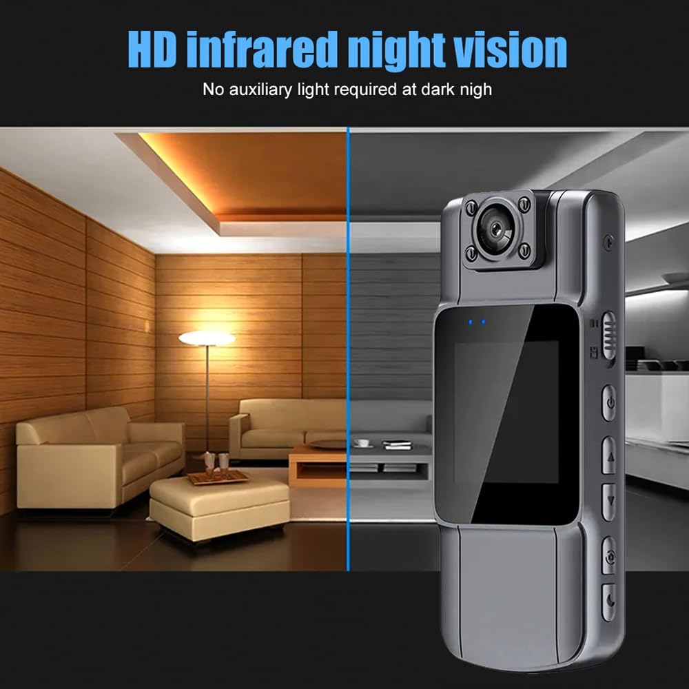 4K Body Camera with Audio/Video Recording, 150° & 180° Rotatable, Night Vision, Motion Detection, 1.54” TFT Screen, 7-Hour Battery, SD Card Compatible for Surveillance, Dash Cam (MP4 Recording)