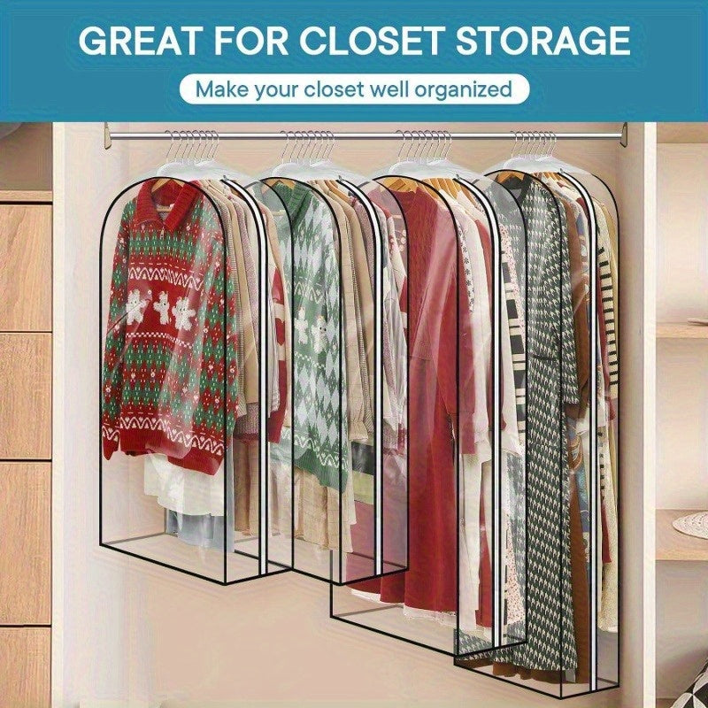 Garment Bags Designed for Hanging Apparel, Closet Storage Solutions for Coats, Jackets, And Shirts - Sturdy Plastic Wardrobe Protectors Featuring a Zipper Closure, Clothing Storage Options | Decorative Garment Bag | Robust Pl