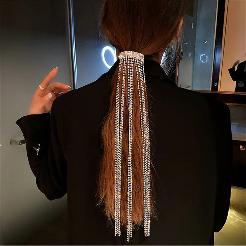 FYUAN Shine Full Rhinestone Hairpins for Women Bijoux Long Tassel Crystal Hair Accessories Wedding Banquet Jewelry