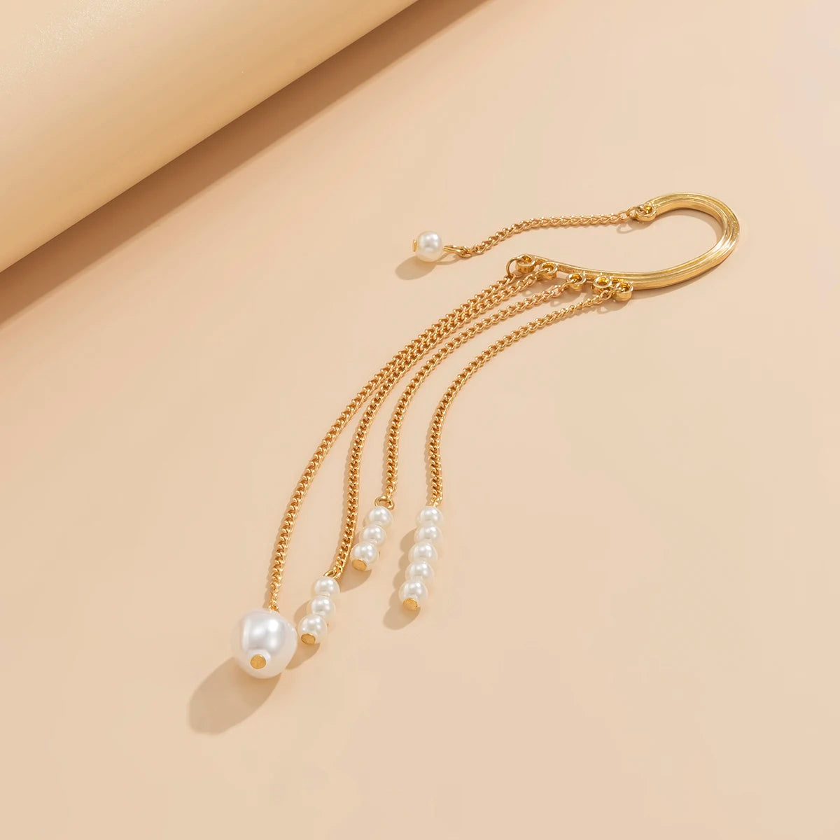 Ingemark Long Tassel Geometric Imitation Pearl Chain Clip Earrings No Pierced Ear Cuff Cartilage Elegant Female Women Jewelry
