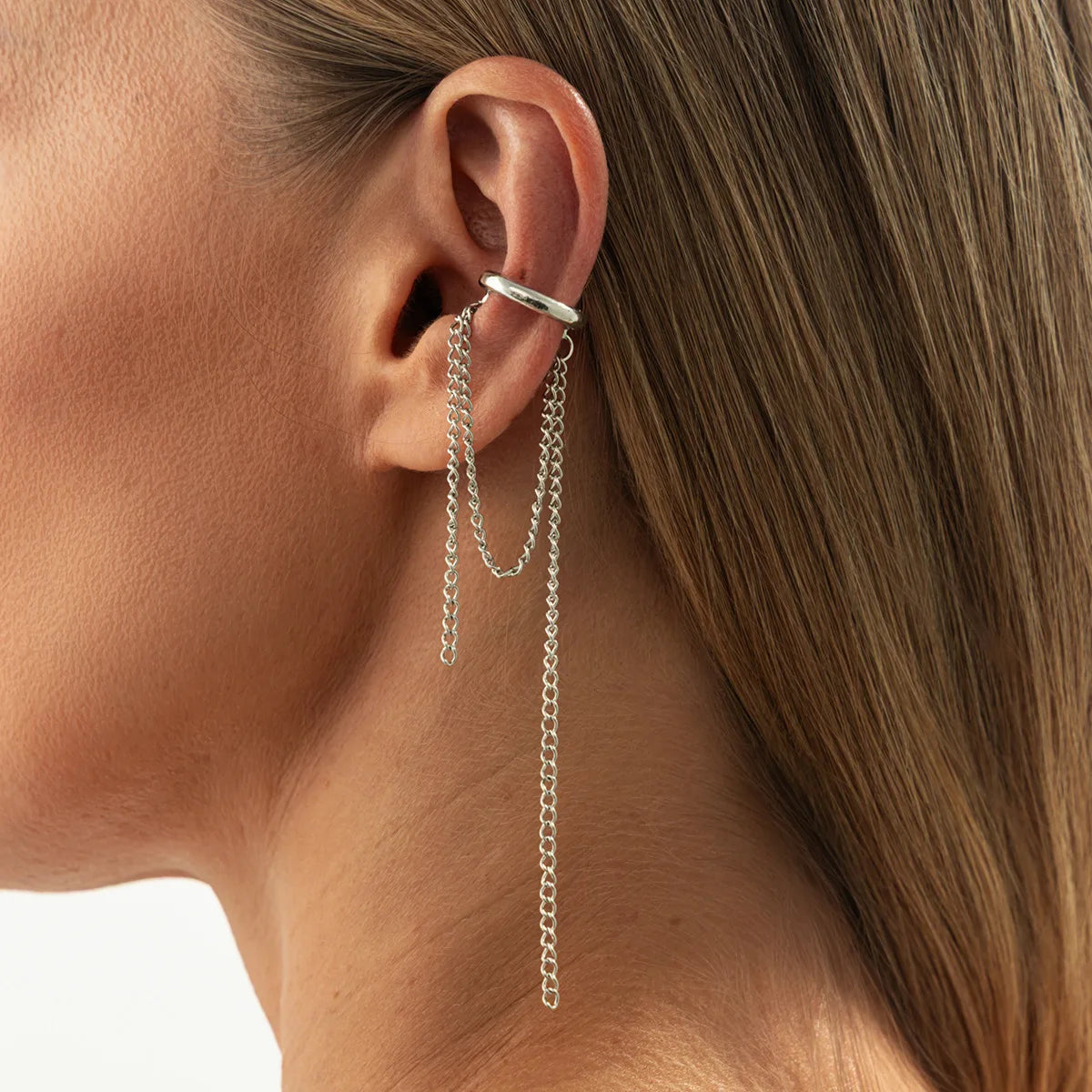 Korean Temperament Imitation Pearl Metal Chain Long Tassel C - Shaped No Ear Holes Earbone Clip for Women Clip Earrings Jewelry