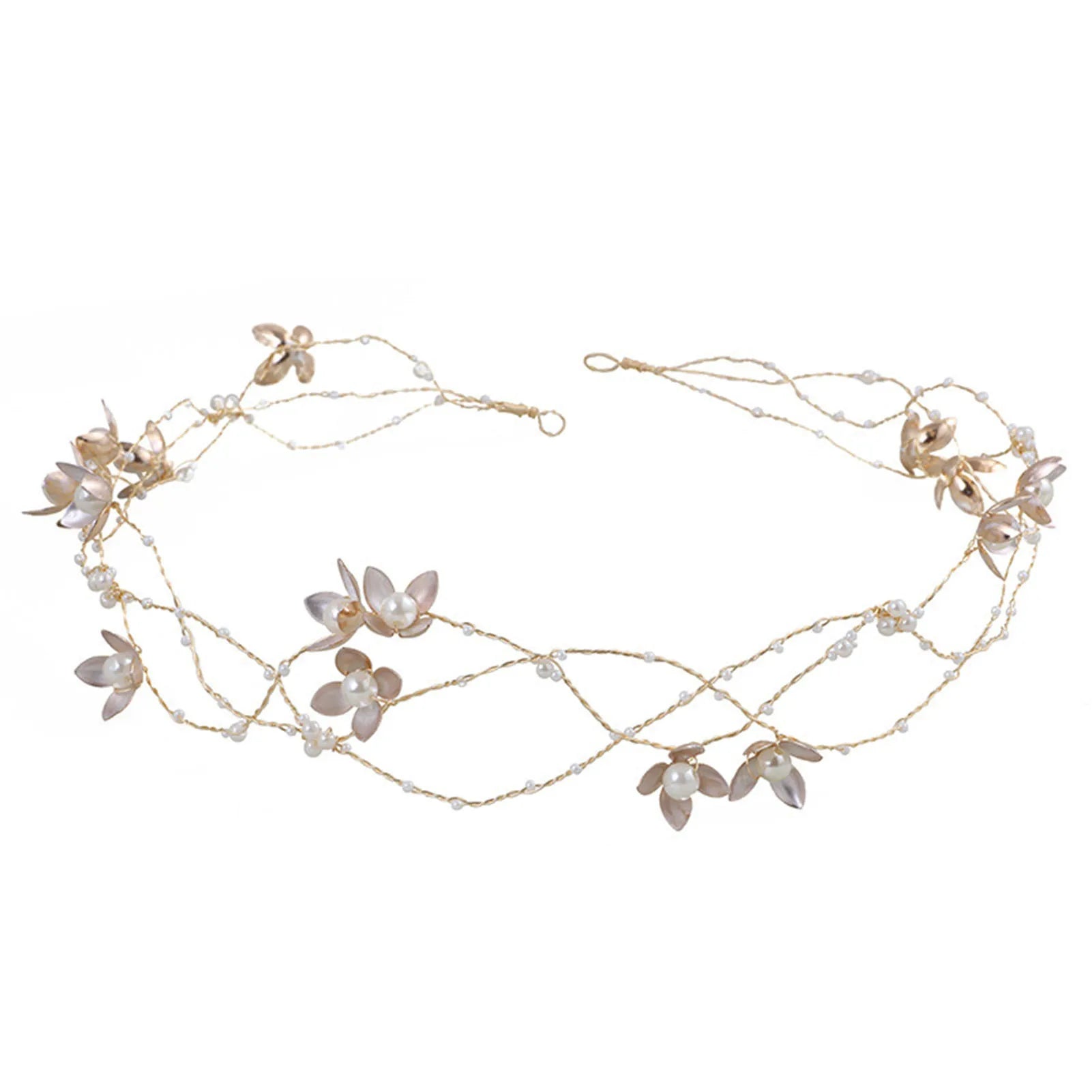 Gold Color Alloy Flower Headbands Artificial Pearl Hairbands Floral Headwear for Bride Wedding Women Girls Party Hair Jewelry