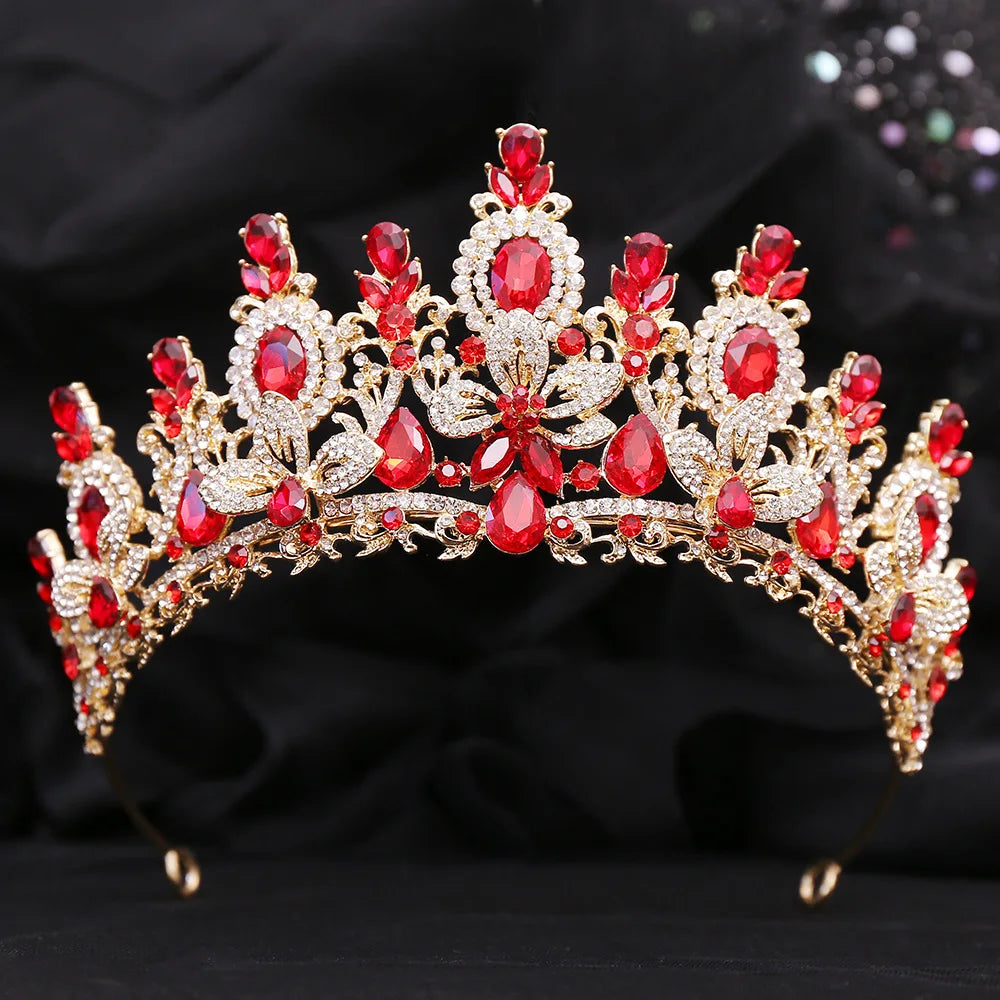 Gold Color Champagne Royal Queen Rhinestone Wedding Crown for Women Crystal Banquet Tiara Party Costume Hair Jewelry Accessories
