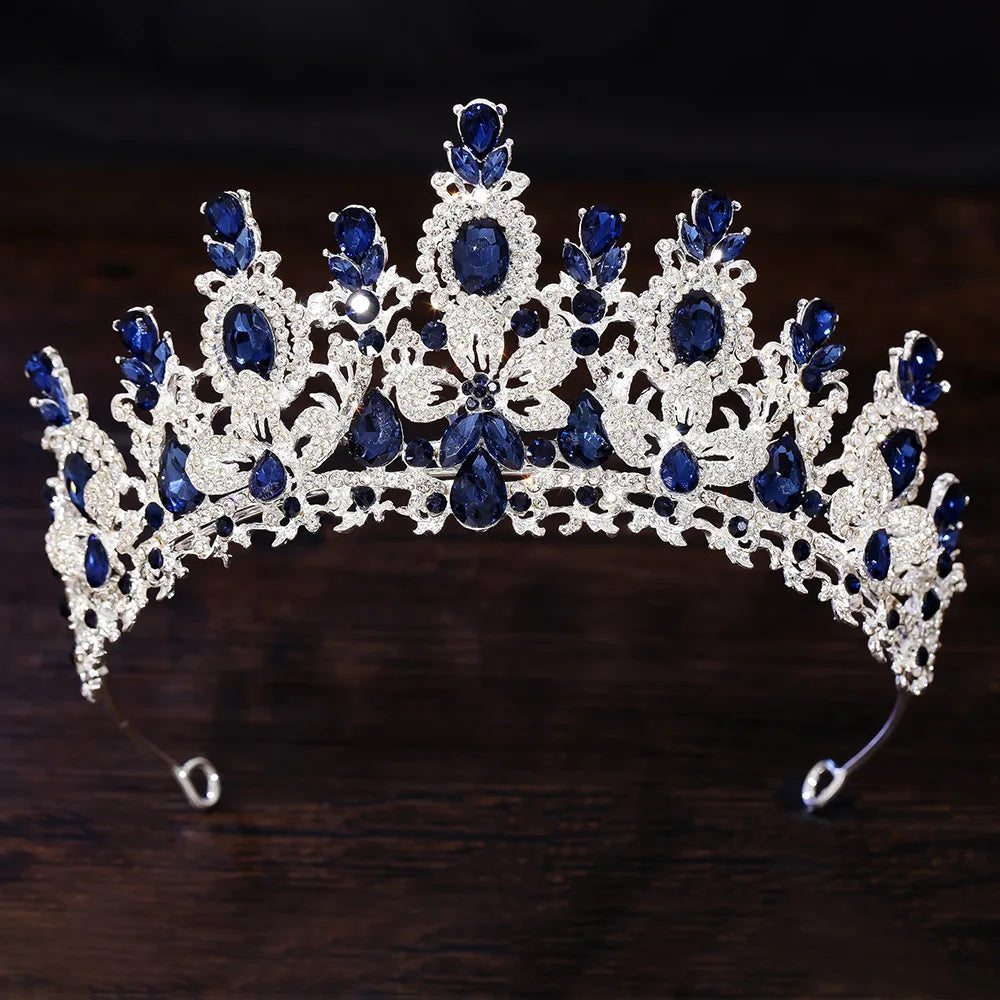 Gold Color Champagne Royal Queen Rhinestone Wedding Crown for Women Crystal Banquet Tiara Party Costume Hair Jewelry Accessories