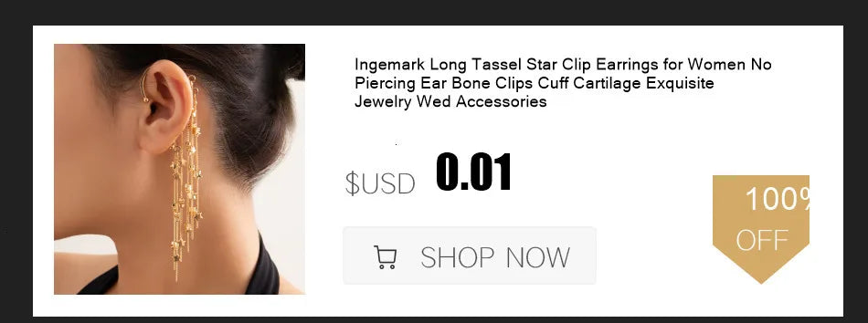 Ingemark Long Tassel Geometric Imitation Pearl Chain Clip Earrings No Pierced Ear Cuff Cartilage Elegant Female Women Jewelry