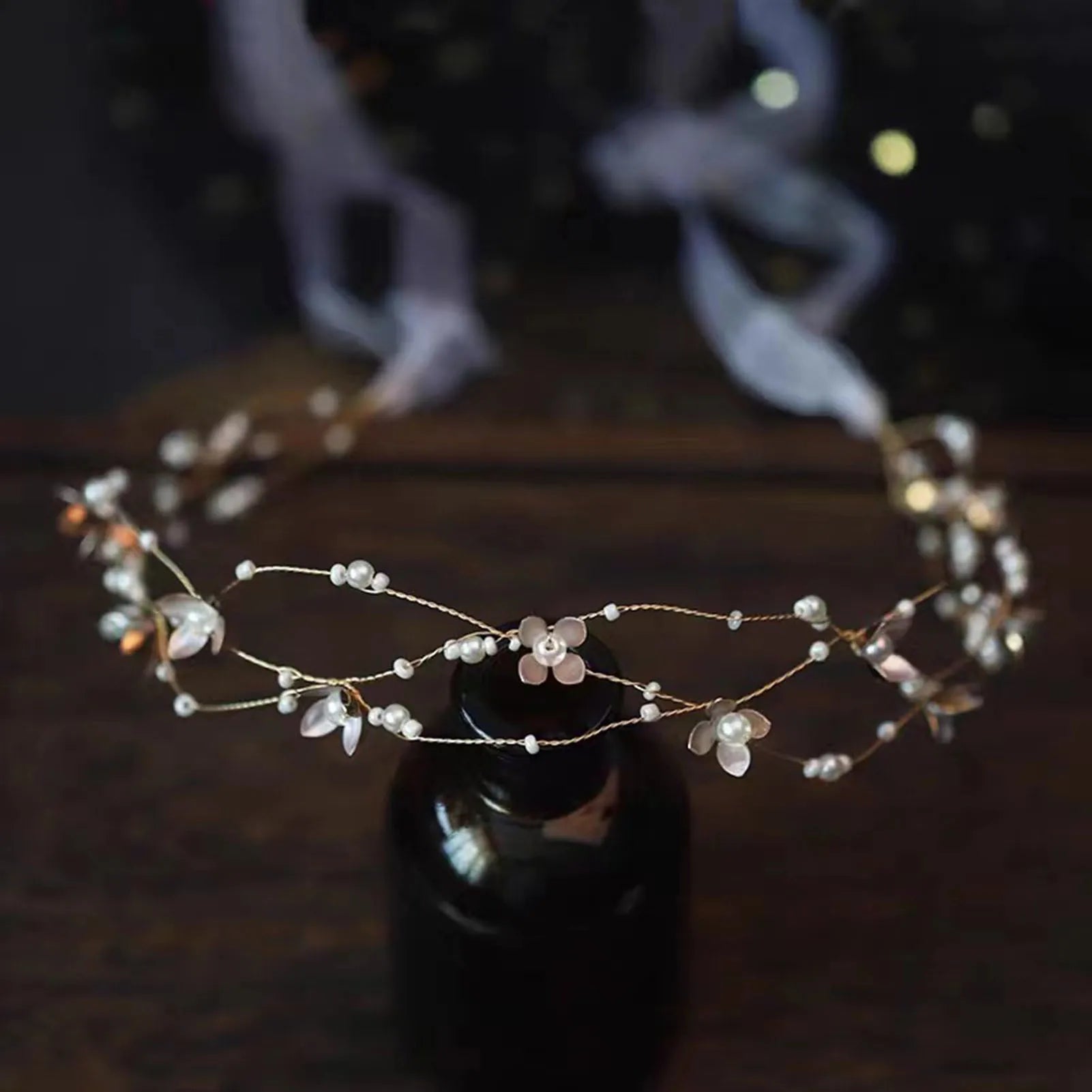 Gold Color Alloy Flower Headbands Artificial Pearl Hairbands Floral Headwear for Bride Wedding Women Girls Party Hair Jewelry