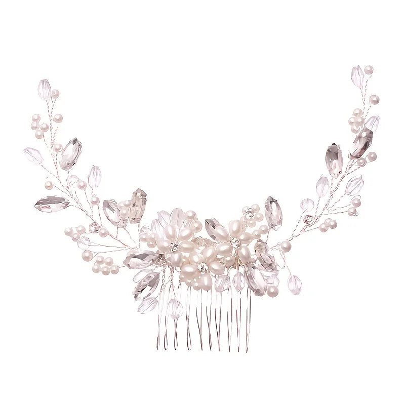 Crystal Rhinestone Flower Pearl Hair Comb Headband Tiara Hairpin For Women Bride Party Wedding Bridal Hair Accessories Jewelry
