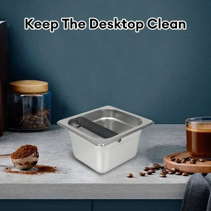 Large Capacity Coffee Knock Box Stainless Steel Coffee Shop Espresso Dump Bin Anti-slip Grind Waste Bin Coffee Grounds Bucket