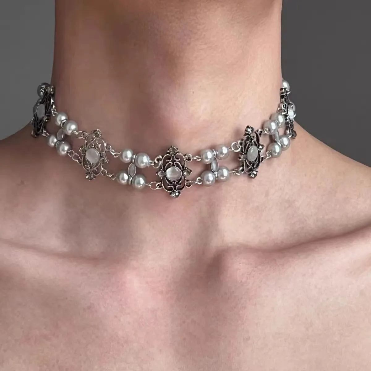 2024 New Vintage Necklace Double-Deck Pearl Tiger-Eye Luxury Court Style Unisex Choker for Women Men Couple Jewelry