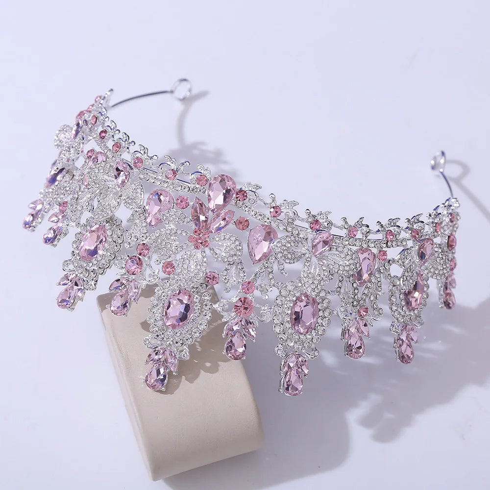 Gold Color Champagne Royal Queen Rhinestone Wedding Crown for Women Crystal Banquet Tiara Party Costume Hair Jewelry Accessories