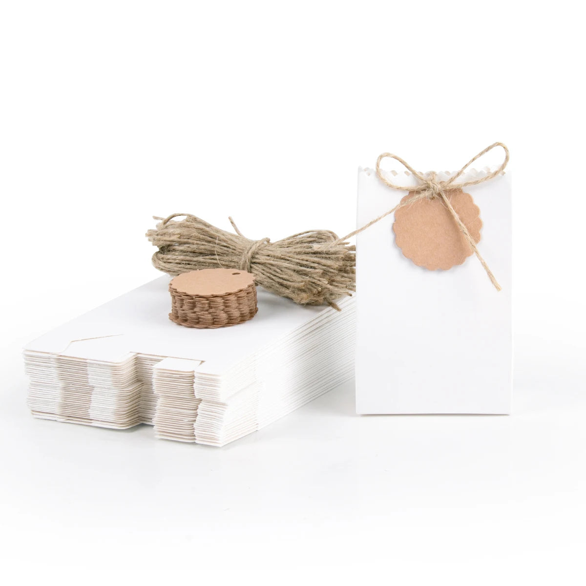 10/20/30pcs Retro Kraft Paper DIY Gift Bag White Brown Cookie Wedding Favor Candy Box Food Packaging Bag With Rope Birthday Deco