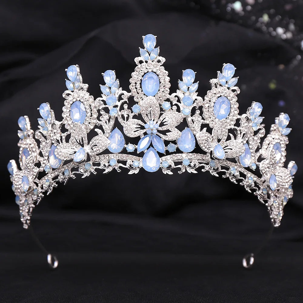 Gold Color Champagne Royal Queen Rhinestone Wedding Crown for Women Crystal Banquet Tiara Party Costume Hair Jewelry Accessories