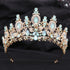 Gold Color Champagne Royal Queen Rhinestone Wedding Crown for Women Crystal Banquet Tiara Party Costume Hair Jewelry Accessories
