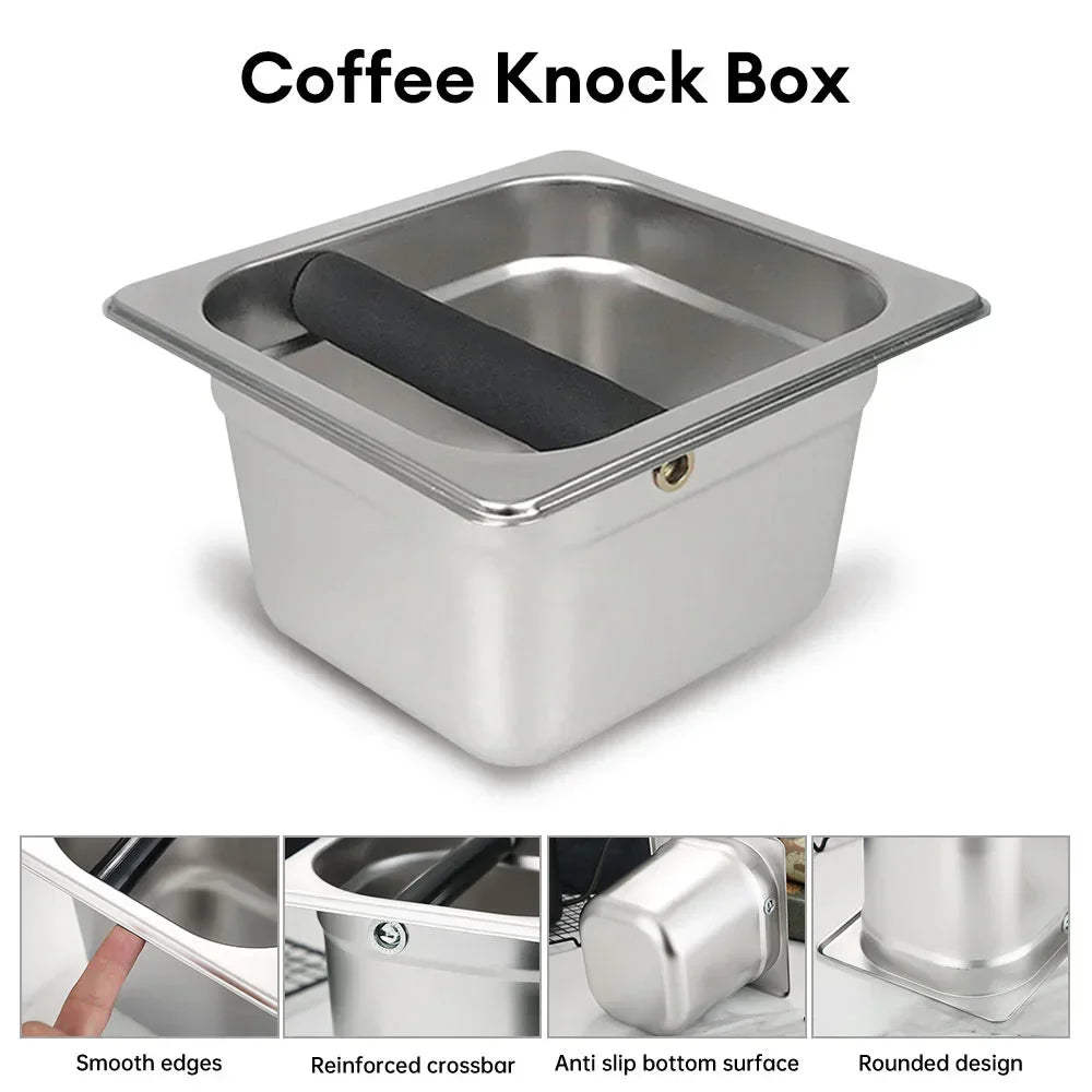 Large Capacity Coffee Knock Box Stainless Steel Coffee Shop Espresso Dump Bin Anti-slip Grind Waste Bin Coffee Grounds Bucket