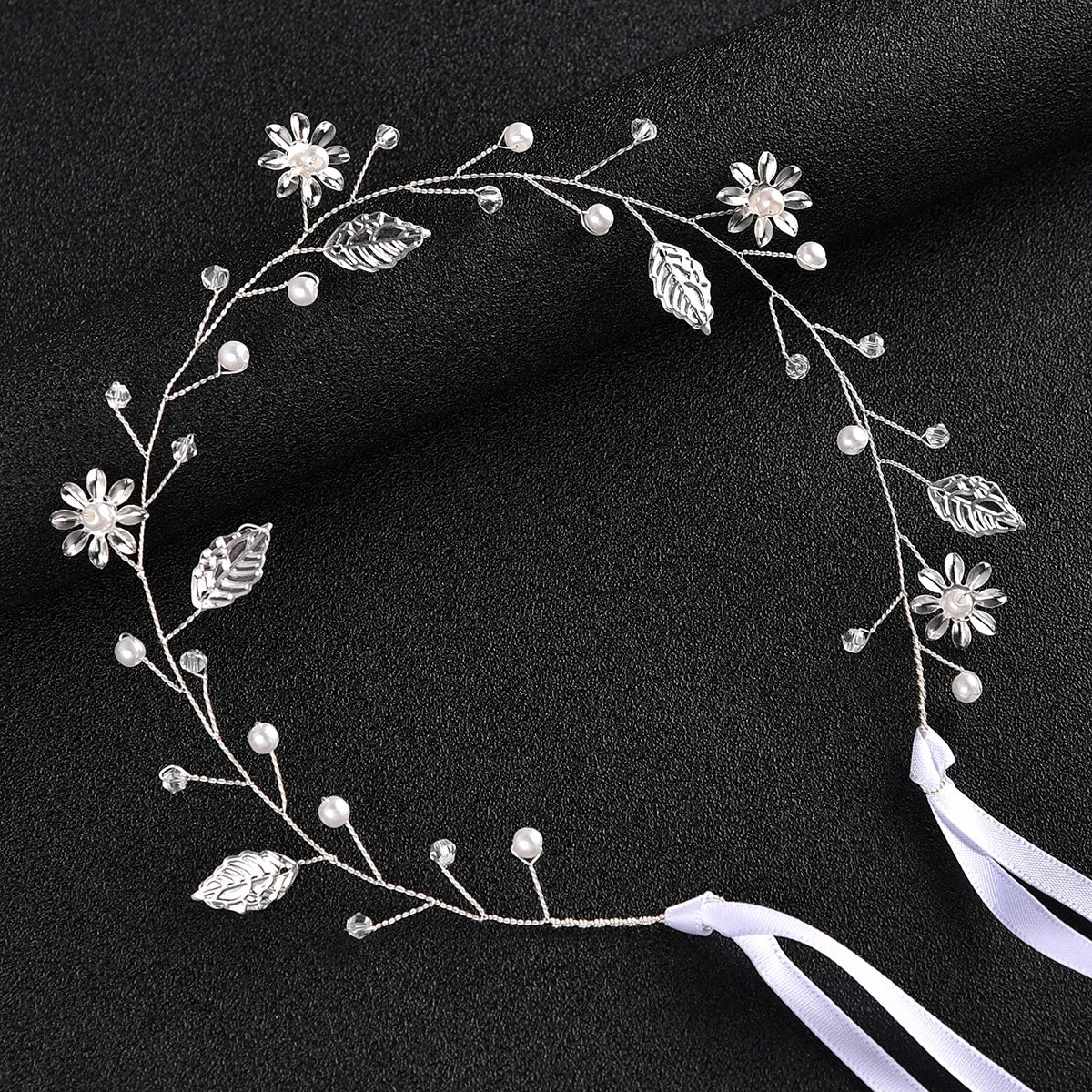 Gold Color Alloy Flower Headbands Artificial Pearl Hairbands Floral Headwear for Bride Wedding Women Girls Party Hair Jewelry
