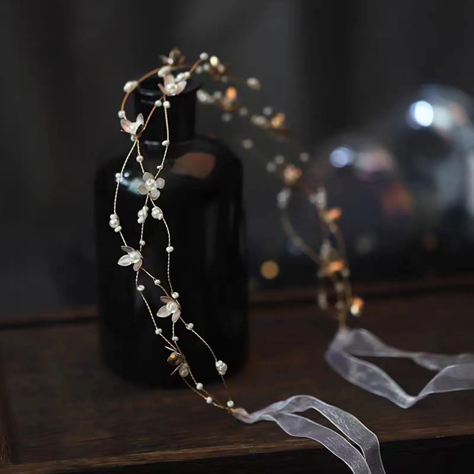 Gold Color Alloy Flower Headbands Artificial Pearl Hairbands Floral Headwear for Bride Wedding Women Girls Party Hair Jewelry