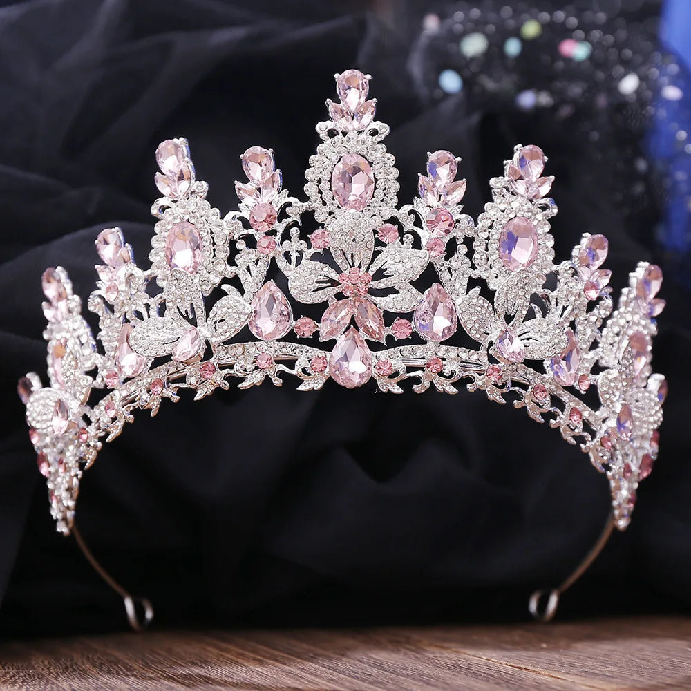 Gold Color Champagne Royal Queen Rhinestone Wedding Crown for Women Crystal Banquet Tiara Party Costume Hair Jewelry Accessories