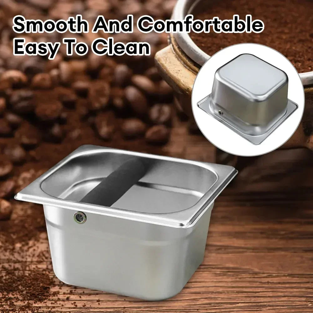 Large Capacity Coffee Knock Box Stainless Steel Coffee Shop Espresso Dump Bin Anti-slip Grind Waste Bin Coffee Grounds Bucket