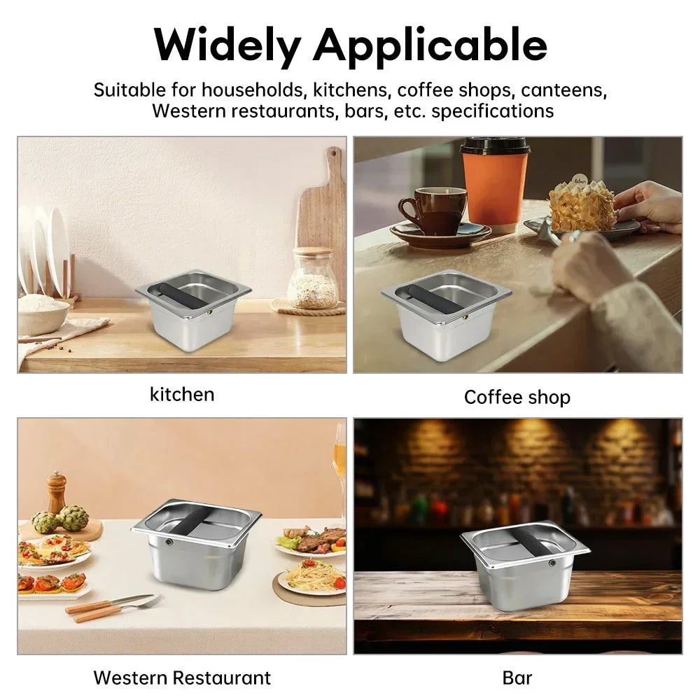 Large Capacity Coffee Knock Box Stainless Steel Coffee Shop Espresso Dump Bin Anti-slip Grind Waste Bin Coffee Grounds Bucket
