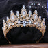 Gold Color Champagne Royal Queen Rhinestone Wedding Crown for Women Crystal Banquet Tiara Party Costume Hair Jewelry Accessories