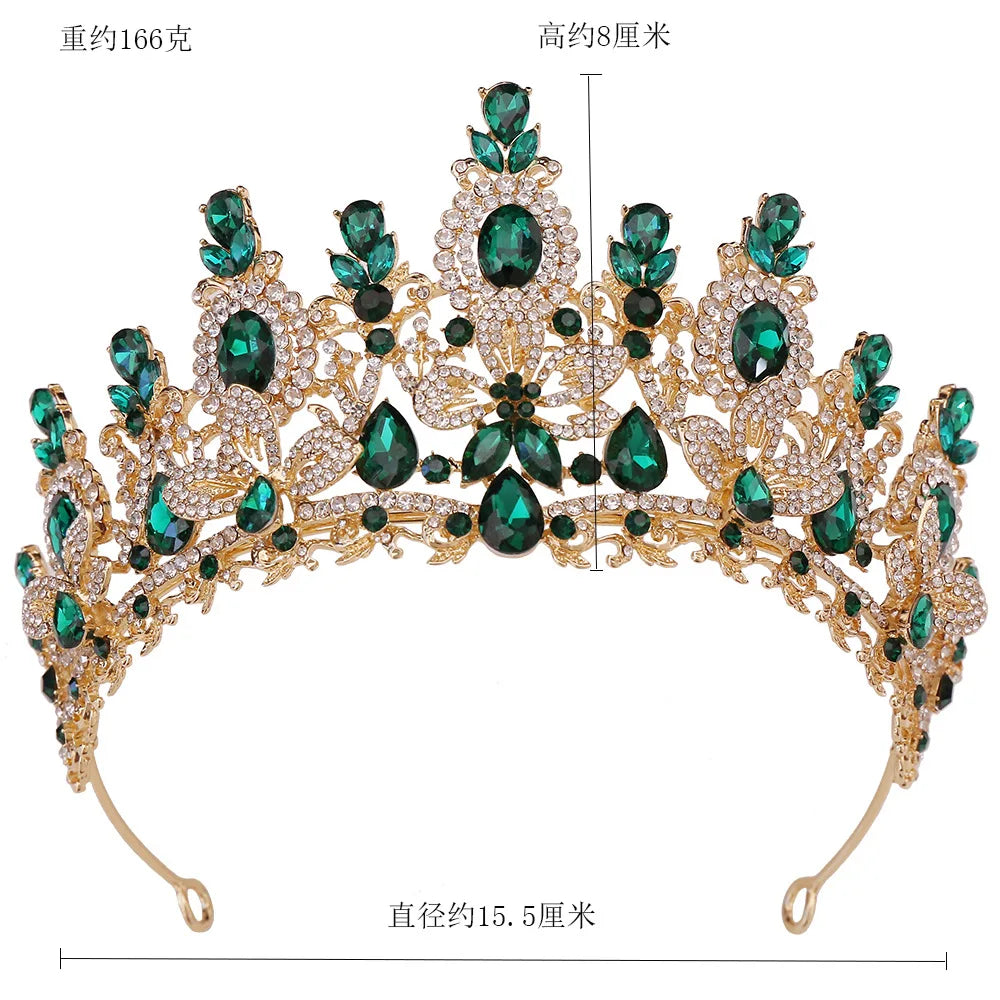 Gold Color Champagne Royal Queen Rhinestone Wedding Crown for Women Crystal Banquet Tiara Party Costume Hair Jewelry Accessories