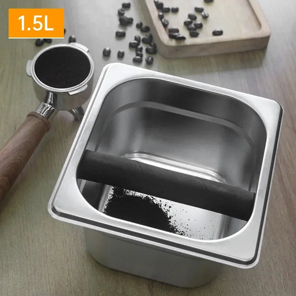 Large Capacity Coffee Knock Box Stainless Steel Coffee Shop Espresso Dump Bin Anti-slip Grind Waste Bin Coffee Grounds Bucket