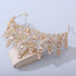 Gold Color Champagne Royal Queen Rhinestone Wedding Crown for Women Crystal Banquet Tiara Party Costume Hair Jewelry Accessories