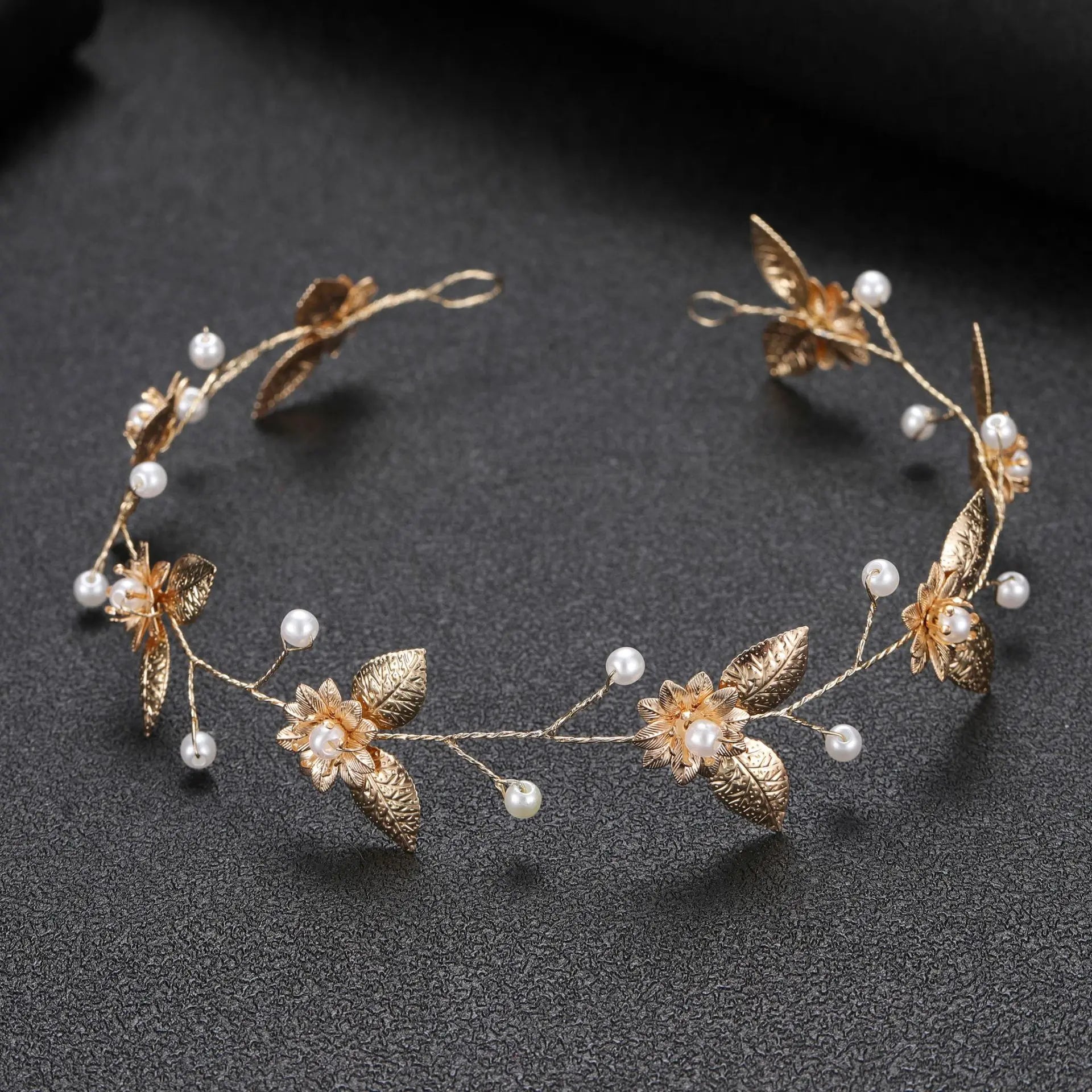 Gold Color Alloy Flower Headbands Artificial Pearl Hairbands Floral Headwear for Bride Wedding Women Girls Party Hair Jewelry