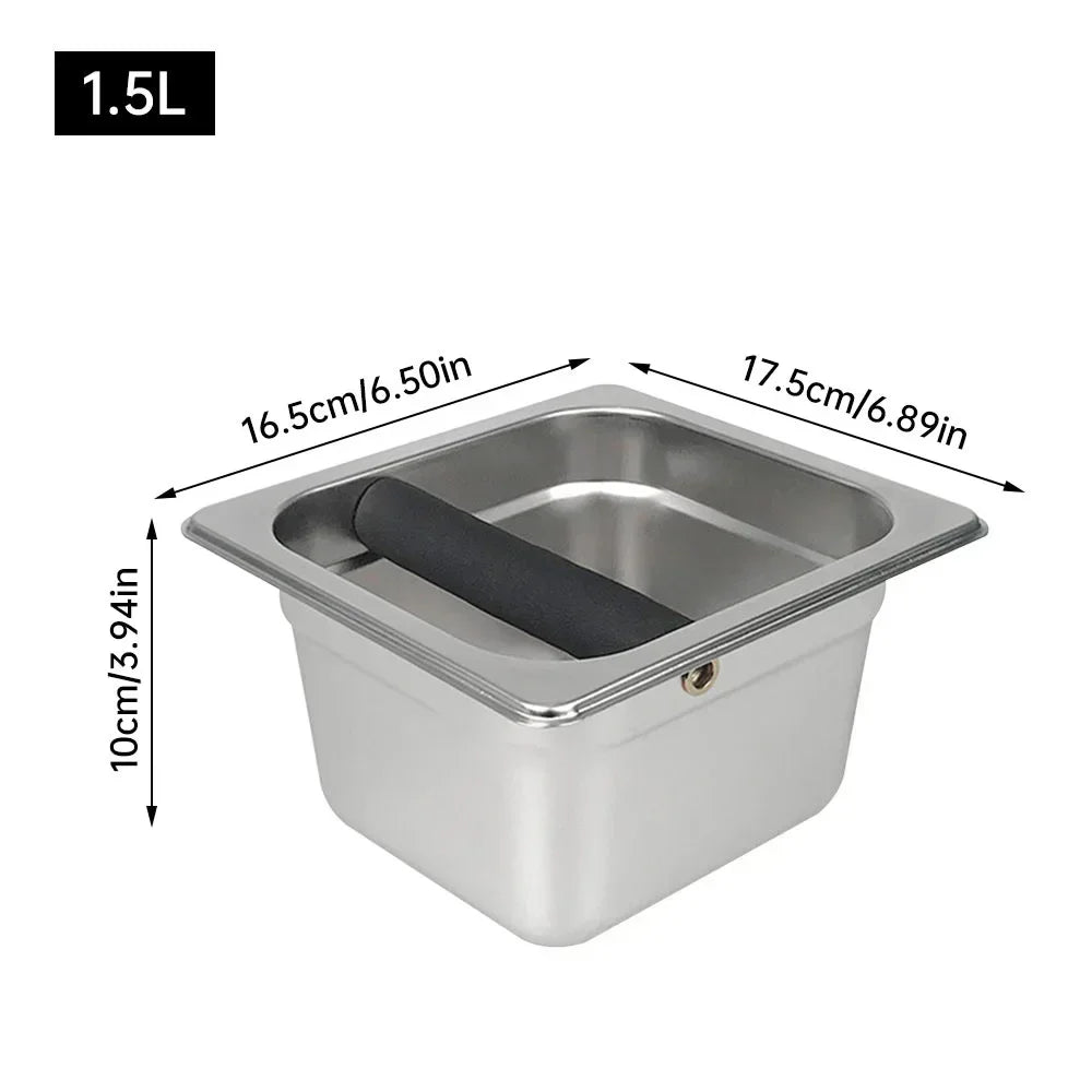 Large Capacity Coffee Knock Box Stainless Steel Coffee Shop Espresso Dump Bin Anti-slip Grind Waste Bin Coffee Grounds Bucket