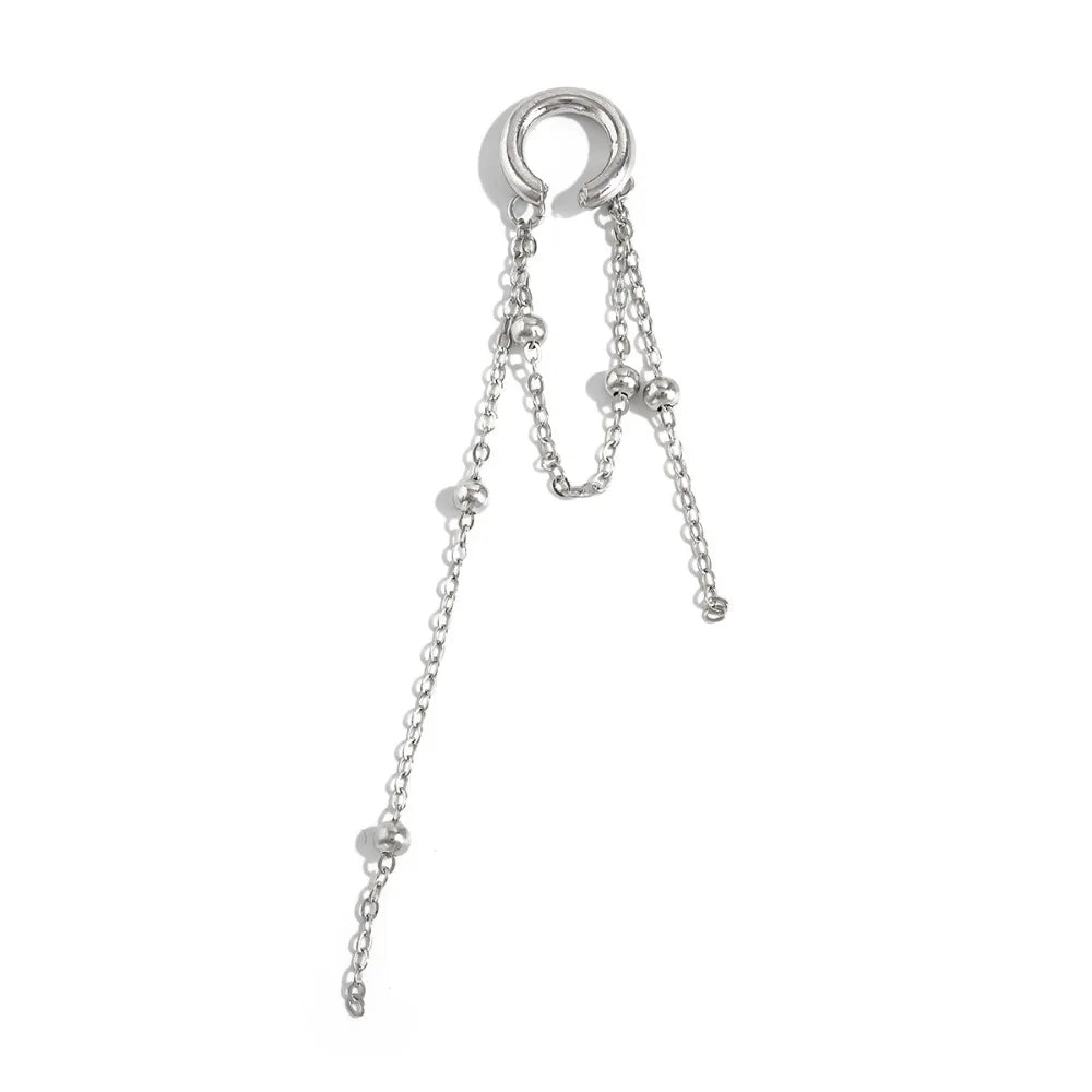 Korean Temperament Imitation Pearl Metal Chain Long Tassel C - Shaped No Ear Holes Earbone Clip for Women Clip Earrings Jewelry