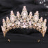 Gold Color Champagne Royal Queen Rhinestone Wedding Crown for Women Crystal Banquet Tiara Party Costume Hair Jewelry Accessories