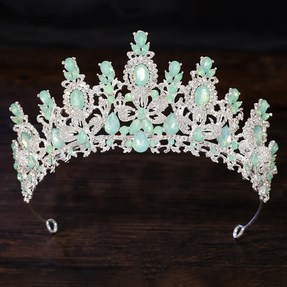 Gold Color Champagne Royal Queen Rhinestone Wedding Crown for Women Crystal Banquet Tiara Party Costume Hair Jewelry Accessories