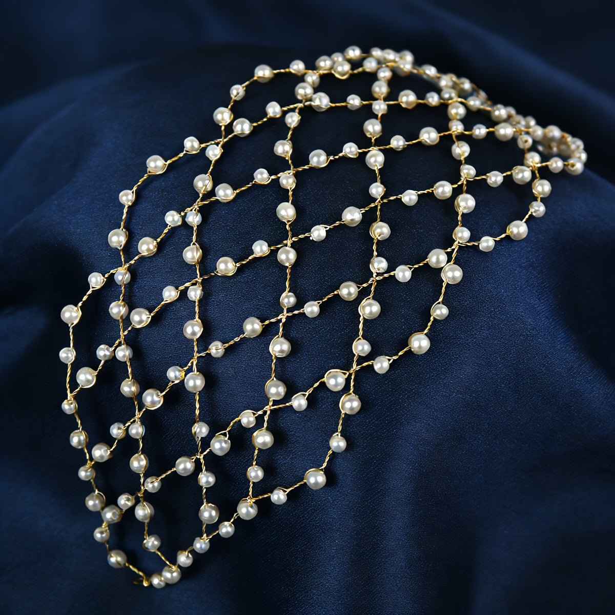 Fashionable Handmade Imitation Pearl Hairband Mesh Hair Vine Party Banquet Women's Headwear