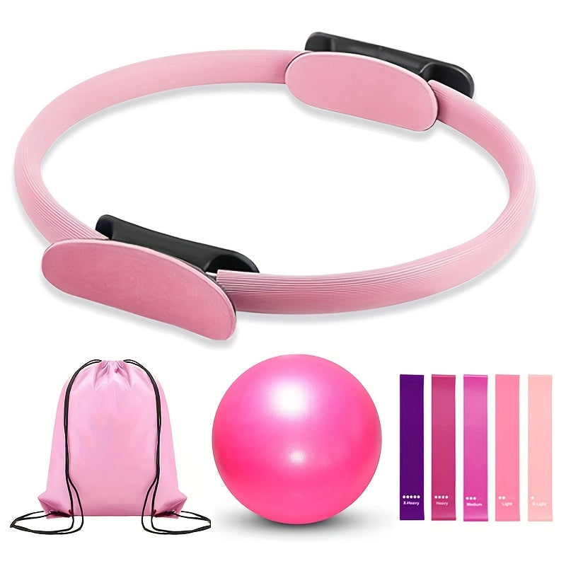 [8pcs Premium Yoga Set] 7pcs Premium Non-Slip Yoga Pilates Set | Exercise Rings for Flexibility And Strength Training, Home Fitness Equipment for Toning