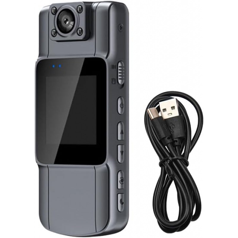 4K Body Camera with Audio/Video Recording, 150° & 180° Rotatable, Night Vision, Motion Detection, 1.54” TFT Screen, 7-Hour Battery, SD Card Compatible for Surveillance, Dash Cam (MP4 Recording)