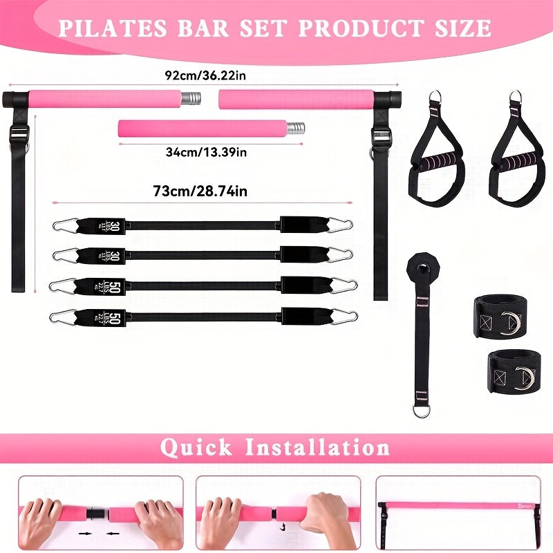 12pcs Pilates Bar Kit with 4 Resistance Bands (160LBS) for Home Gym, Yoga, Squats, And Full Body Shaping - Workout for Legs, Glutes, Waist, And Arms