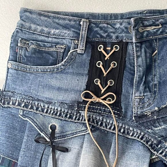 Y2k mini pleated denim skirt upcycled reworked