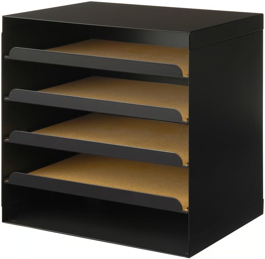5-Tier Metal Letter Tray Organizer – Black Paper Organizer for Desk, Pull-Out Paper Storage for Home or Office – File Sorter, Document Holder, Space-Saving Desktop File Rack
