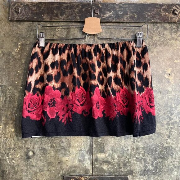 Y2K cheetah leopard and roses beaded mini skirt handmade upcycled