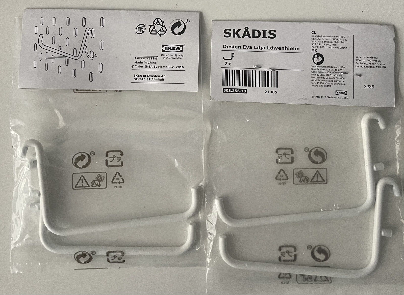 Pack Of 4: IKEA Skadis Hook for SKÅDIS Pegboard White 503.356.18 Organizer