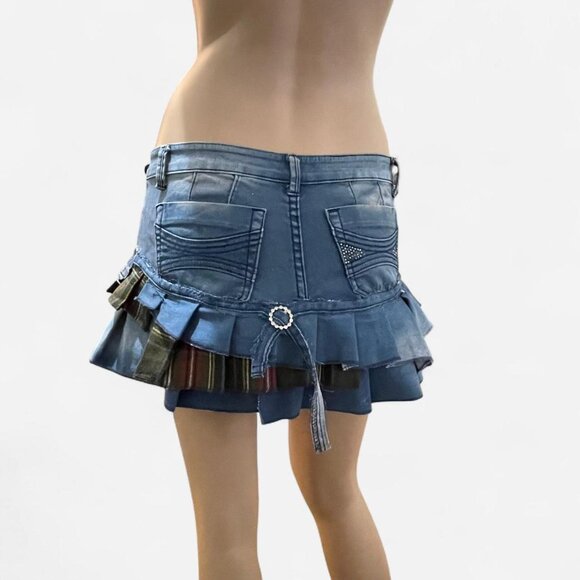 upcycled reworked Y2k mini pleated denim skirt