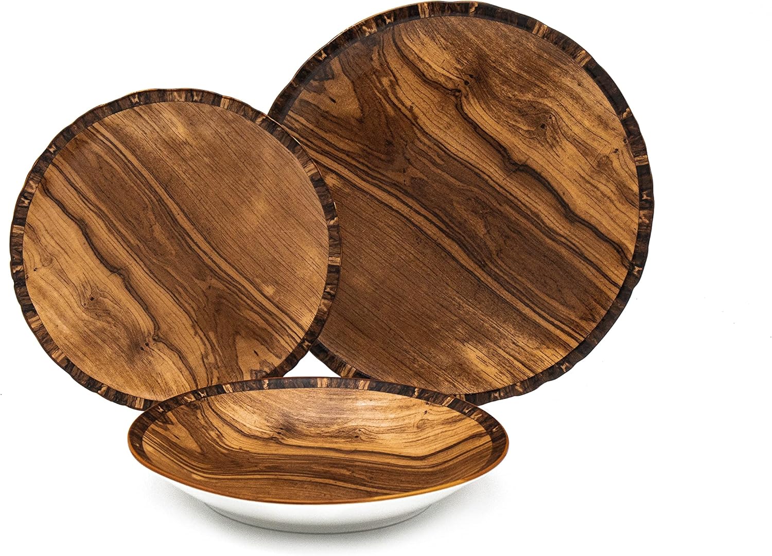 Godinger Dinnerware Set with 4 Dinner Plates, 4 Salad Plates, 4 Flat Bowls- 12 Piece Set, Brown Porcelain