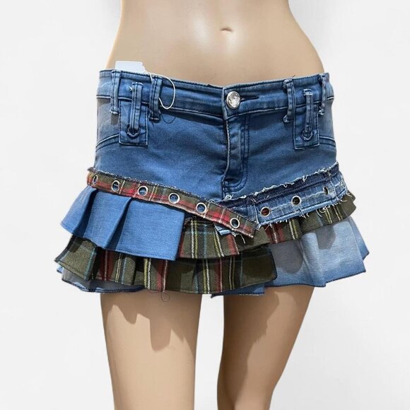 upcycled reworked Y2k mini pleated denim skirt