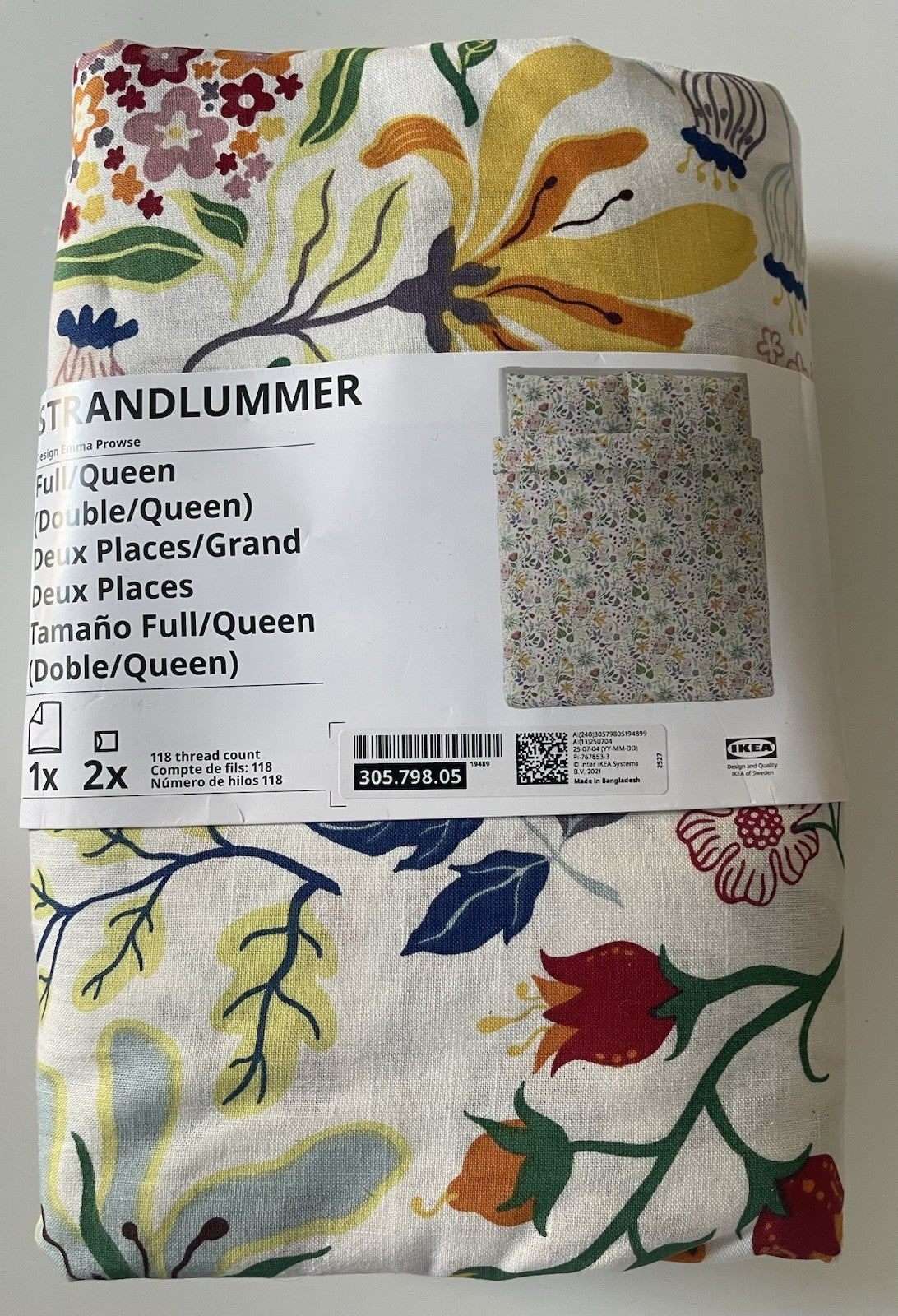 IKEA STRANDLUMMER Full/Queen Duvet cover + 2 pillowcases, White Floral, NEW
