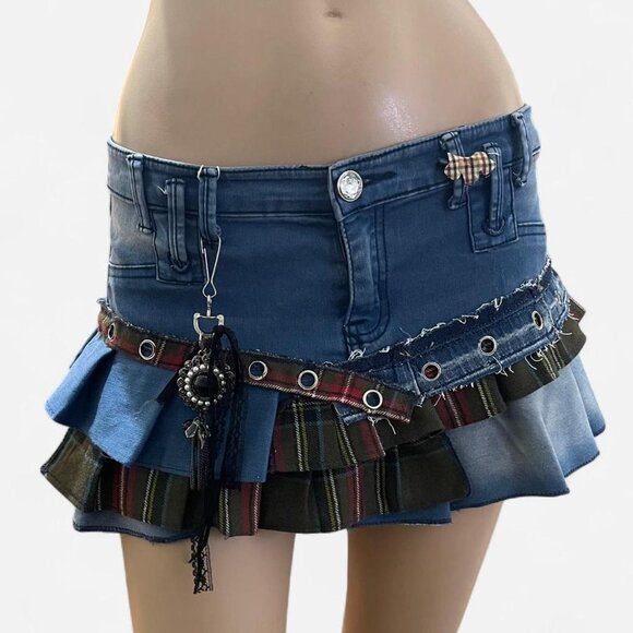 upcycled reworked Y2k mini pleated denim skirt