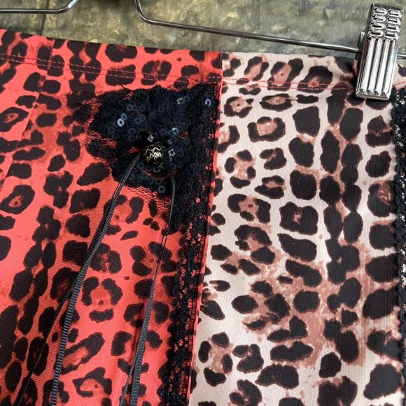 Y2K cheetah leopard mini skirt with sequins and lace upcycled