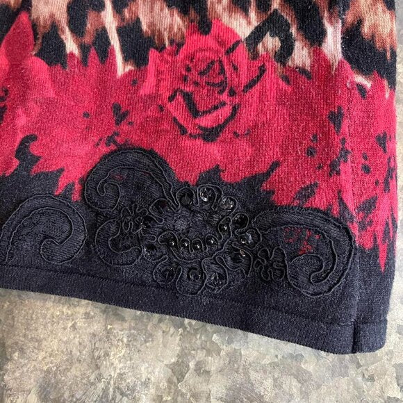 Y2K cheetah leopard and roses beaded mini skirt handmade upcycled